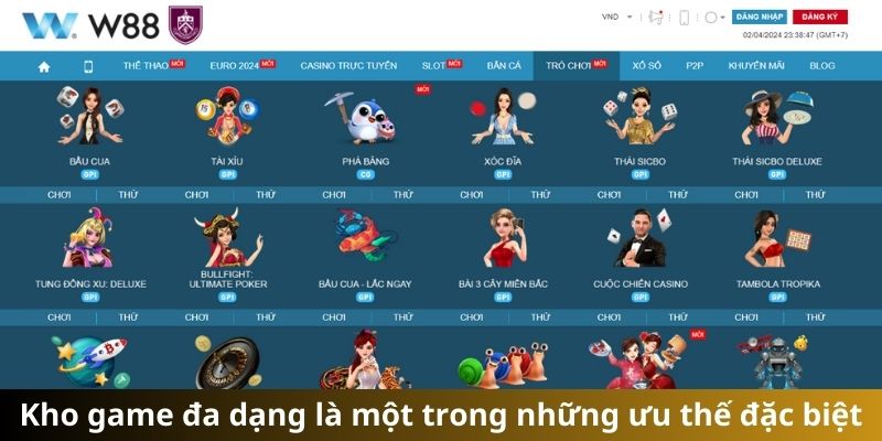 W88 nhà cái có kho game hàng đầu 